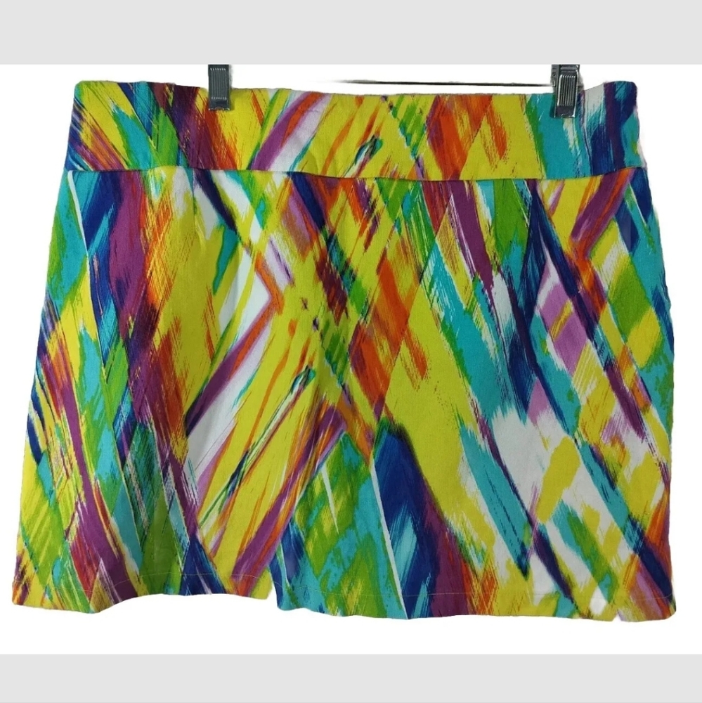 Attyre New York Multi-colored Rainbow Abstract Tennis Skort Sz 14 EUC